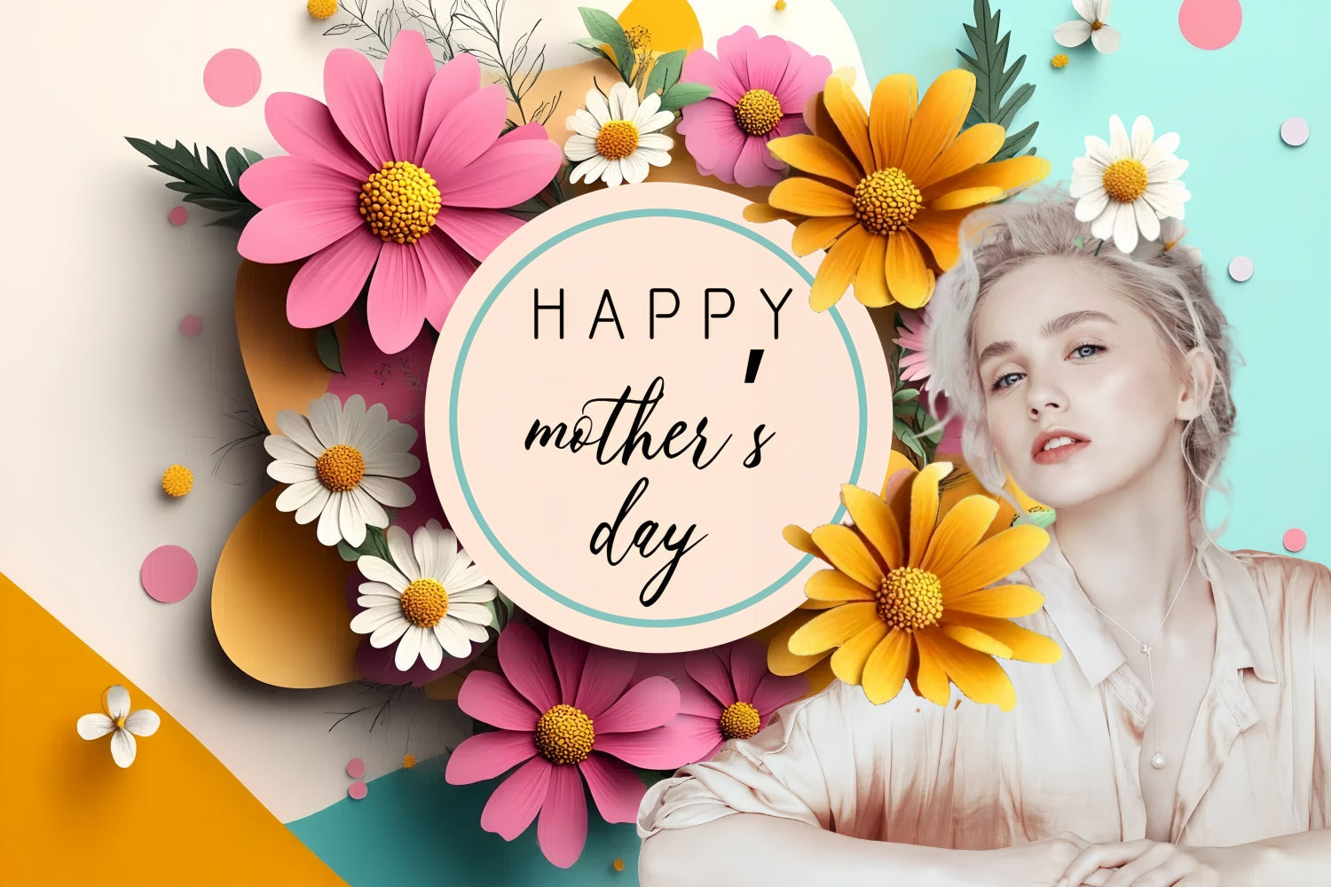 Happy Mother's Day Backdrop Vibrant Daisy Pastel Custom Backdrop UK CSH3-95