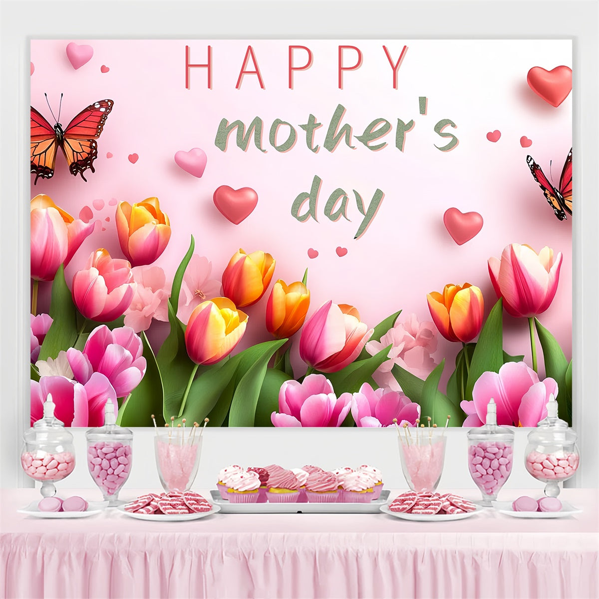 Mother's Day Backdrop Ideas Romantic Tulip Bloom Custom Backdrop UK CSH3-96