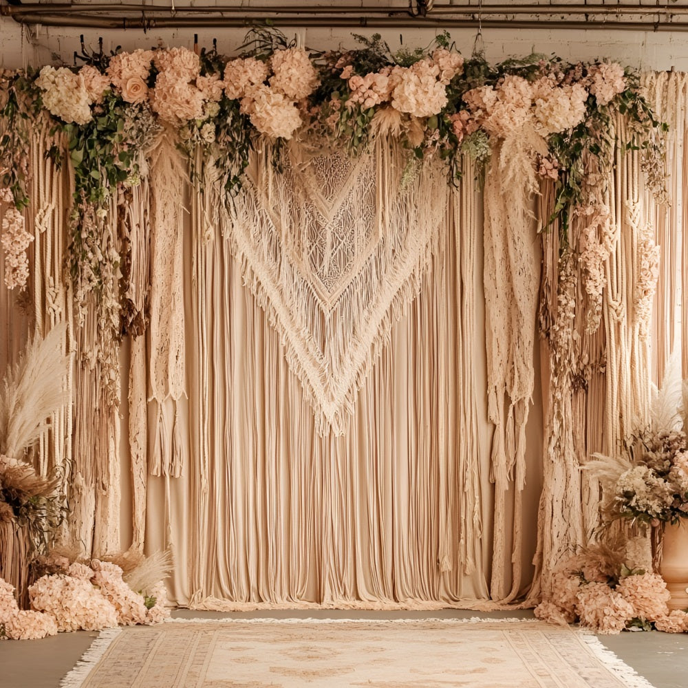 Boho Backdrop Macrame Drape Blush Flowers Backdrop UK CSH4-132