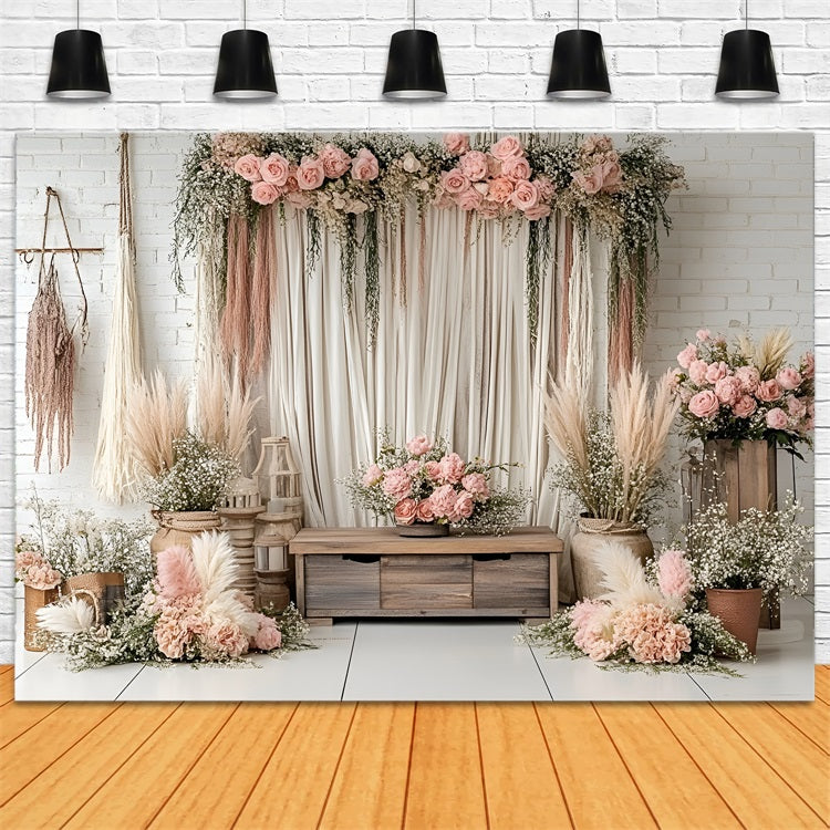 Boho Backdrops Drapery Pampas Flowers Backdrop UK CSH4-136