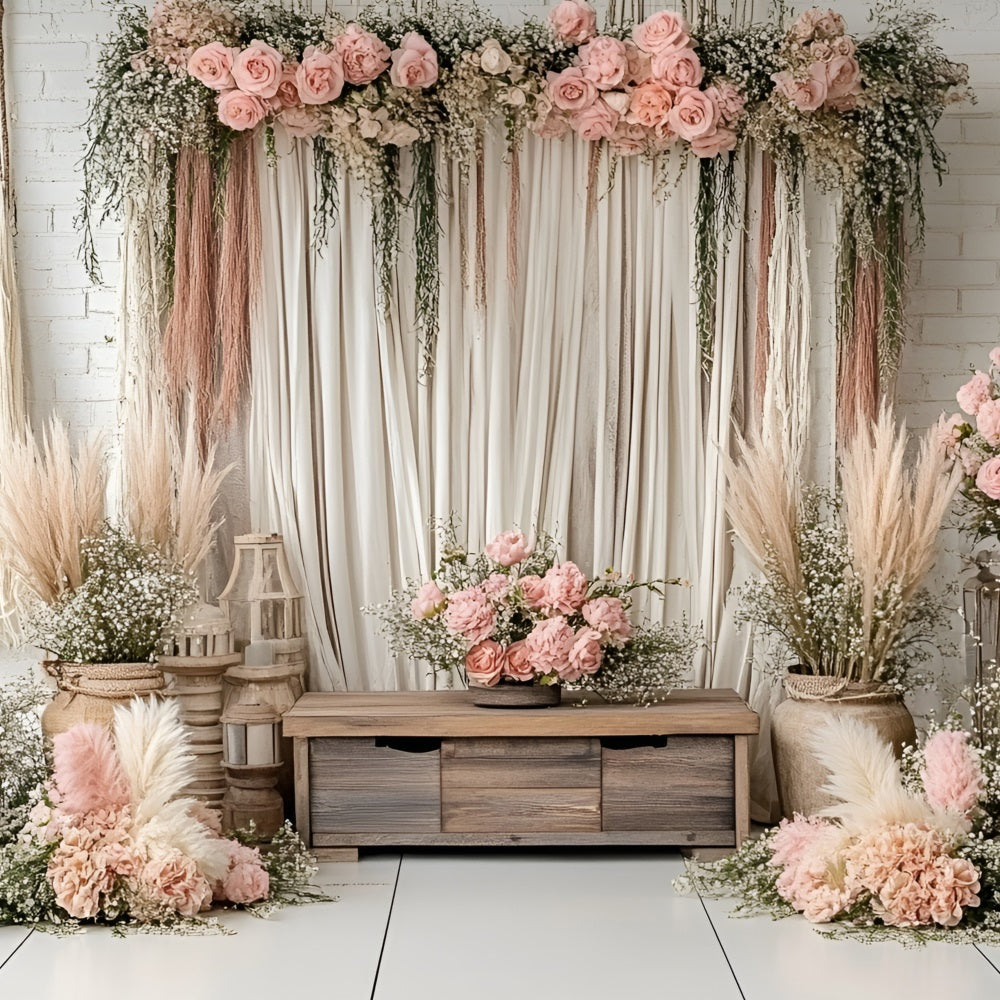 Boho Backdrops Drapery Pampas Flowers Backdrop UK CSH4-136