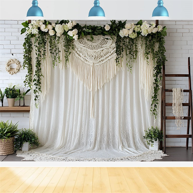 Boho Backdrop Draped Lace Flowers Backdrop UK CSH4-139