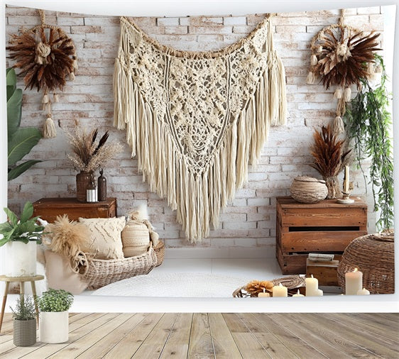 Boho Photo Backdrop Brick Wall Macrame Backdrop UK CSH4-141