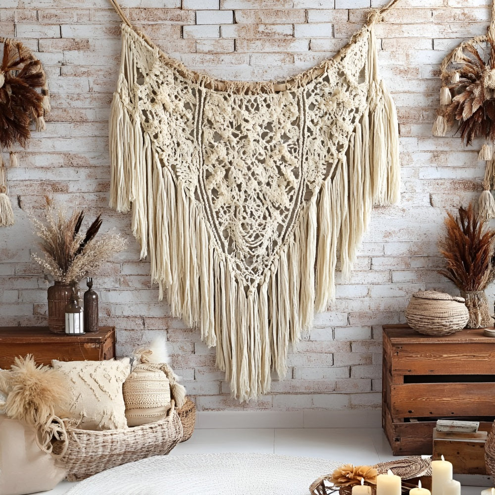Boho Photo Backdrop Brick Wall Macrame Backdrop UK CSH4-141