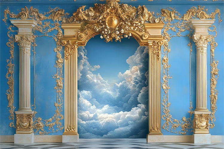 Cloud Photo Backdrop Ornate Palace Golden Arch Backdrop UK CSH4-242