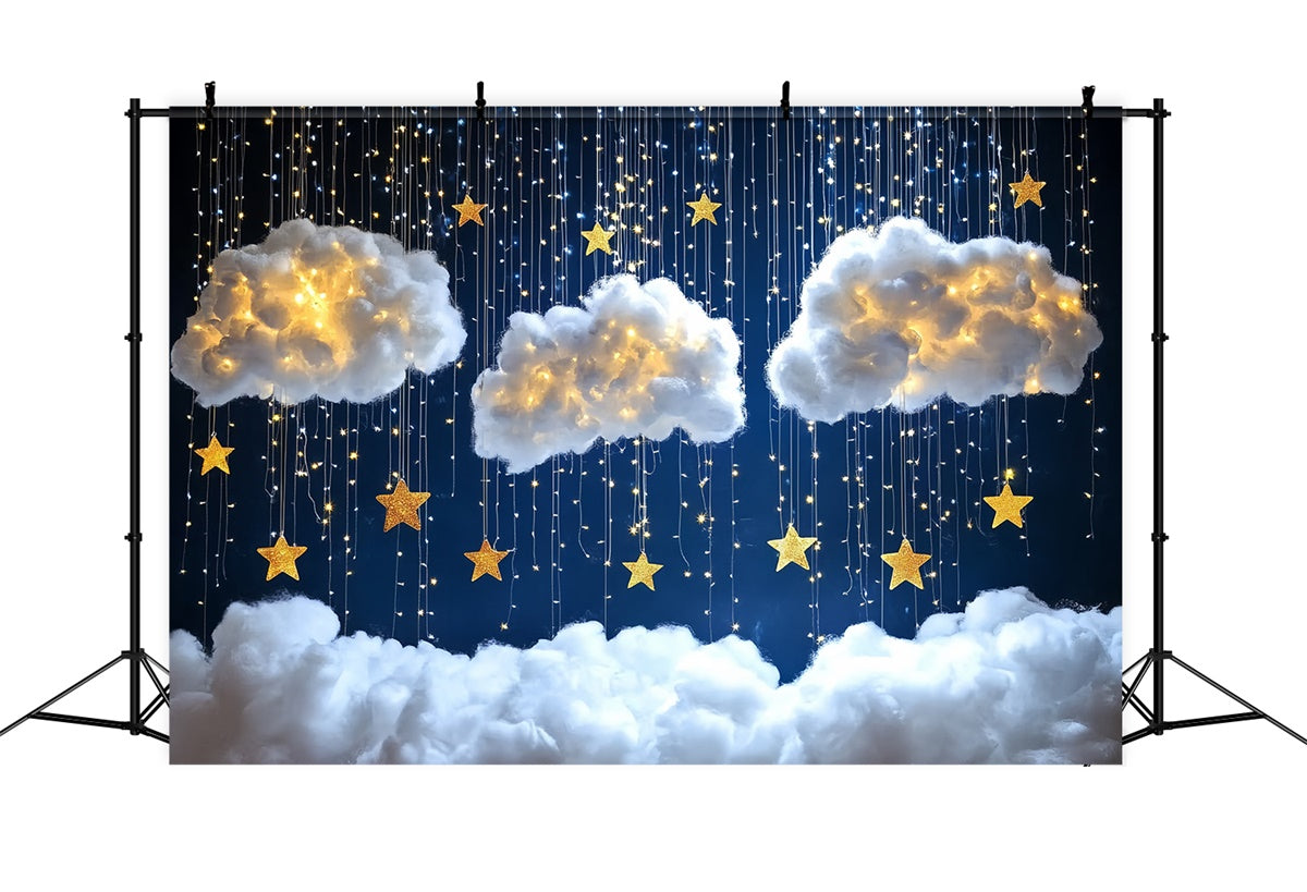 Clouds Photo Backdrop Twinkling Stars Puffy Cloud Backdrop UK CSH4-245