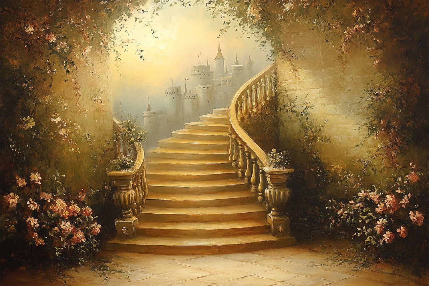Vintage Backdrop Ideas Castle Twisting Staircase Backdrop UK CSH4-274
