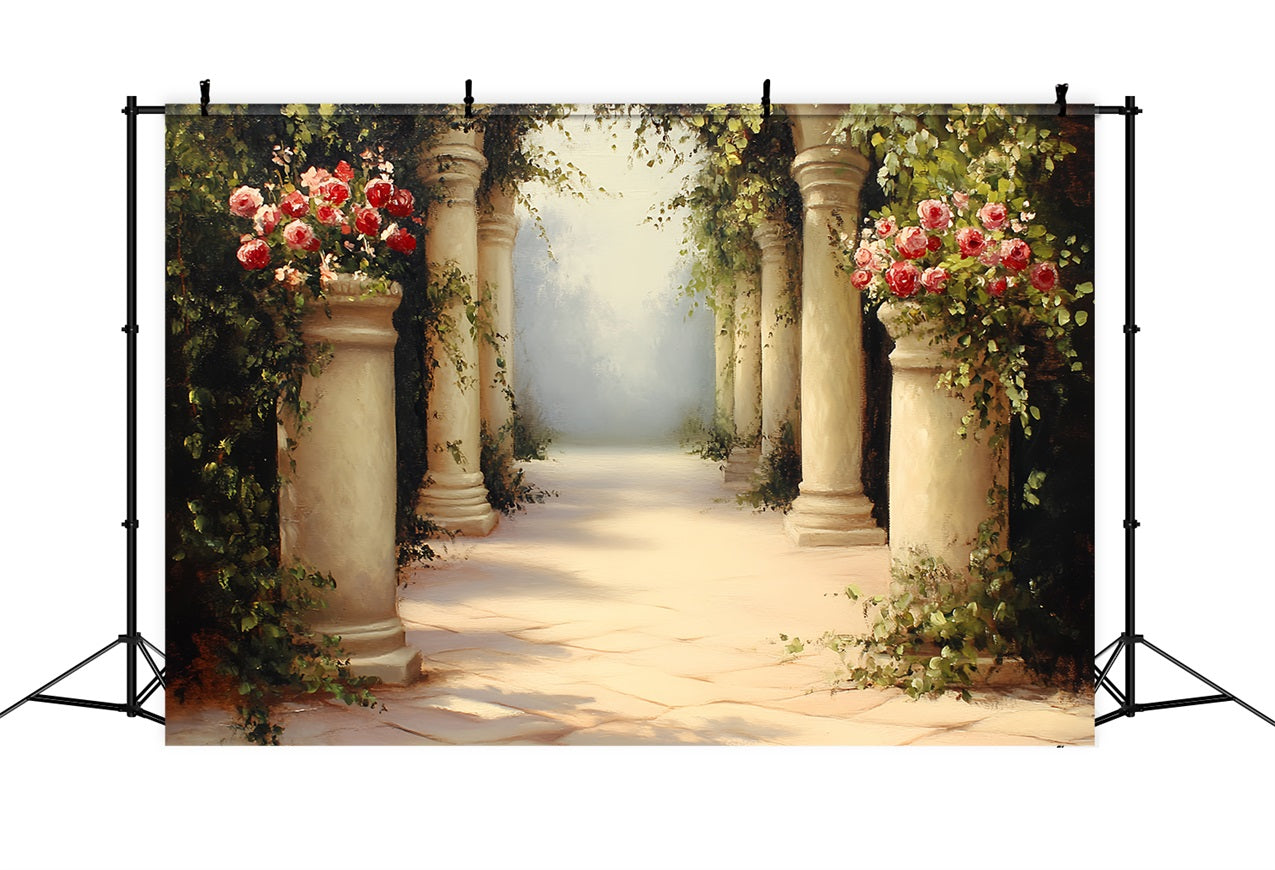 Vintage Photo Backdrop Stone Corridor Flowers Backdrop UK CSH4-288