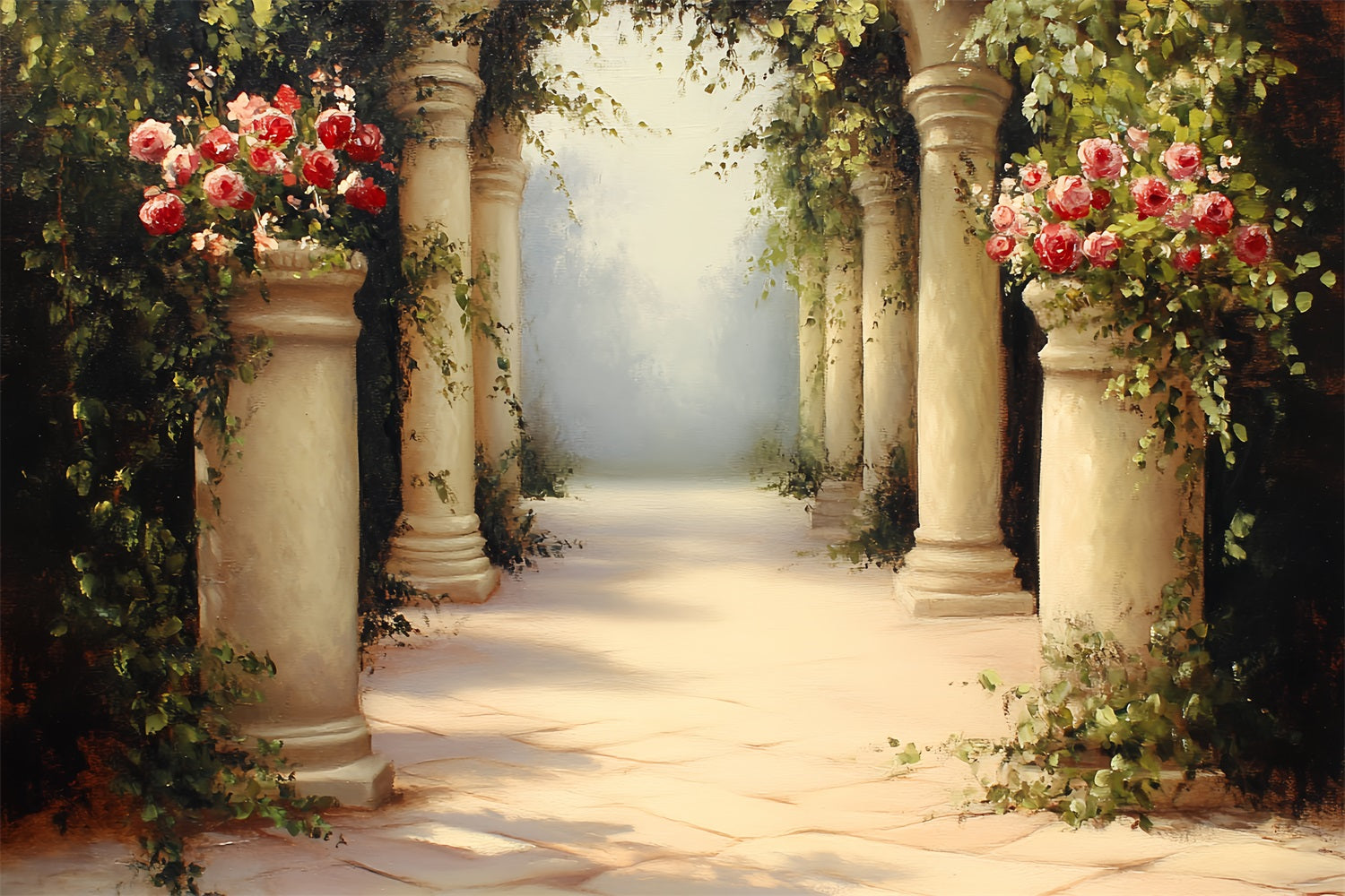 Vintage Photo Backdrop Stone Corridor Flowers Backdrop UK CSH4-288