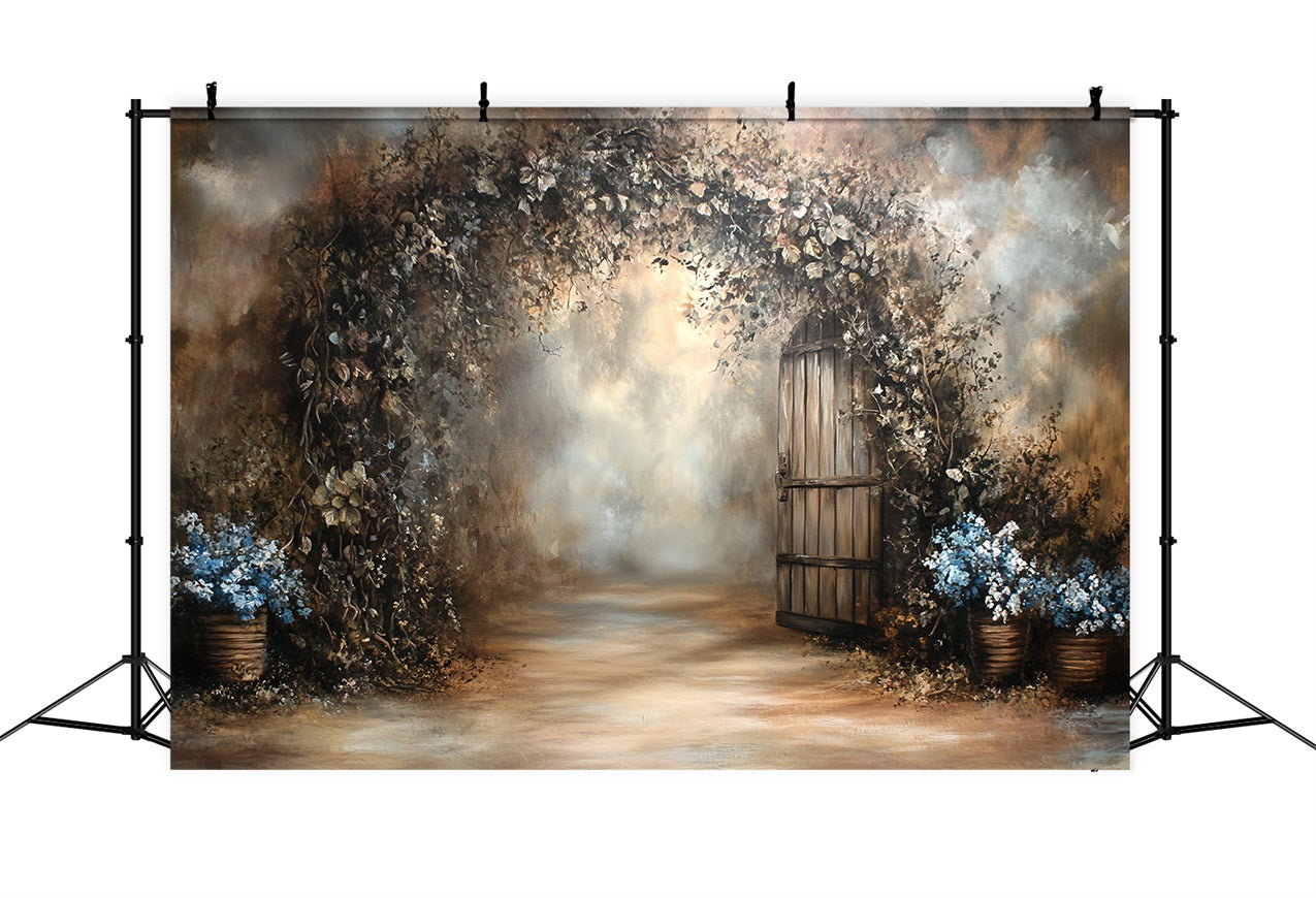Vintage Backdrop For Photoshoot Floral Wooden Door Backdrop UK CSH4-289
