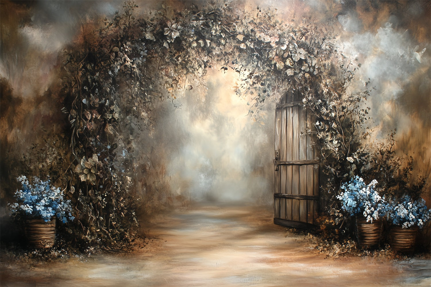 Vintage Backdrop For Photoshoot Floral Wooden Door Backdrop UK CSH4-289