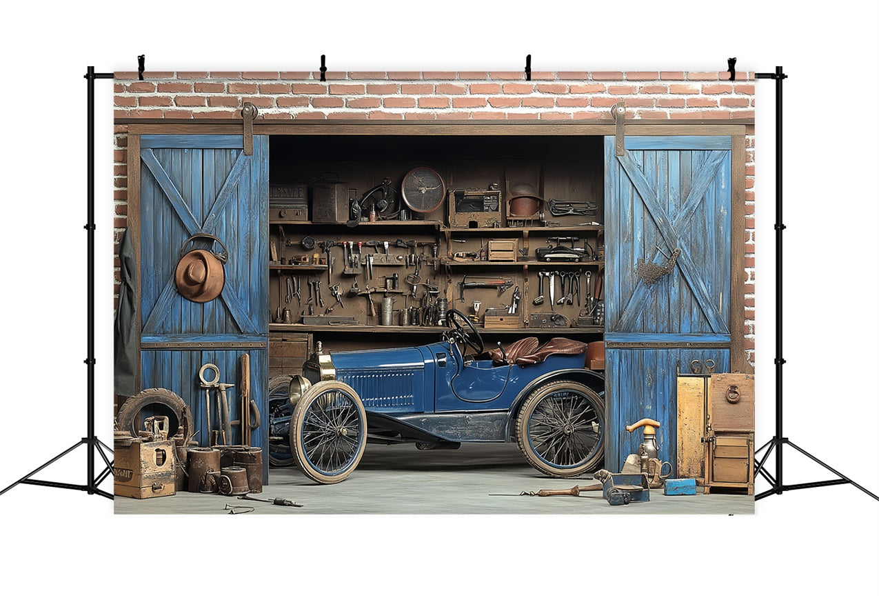 Antique Photo Backdrop Car Workshop Vintage Photography Backdrop UK CSH4-297