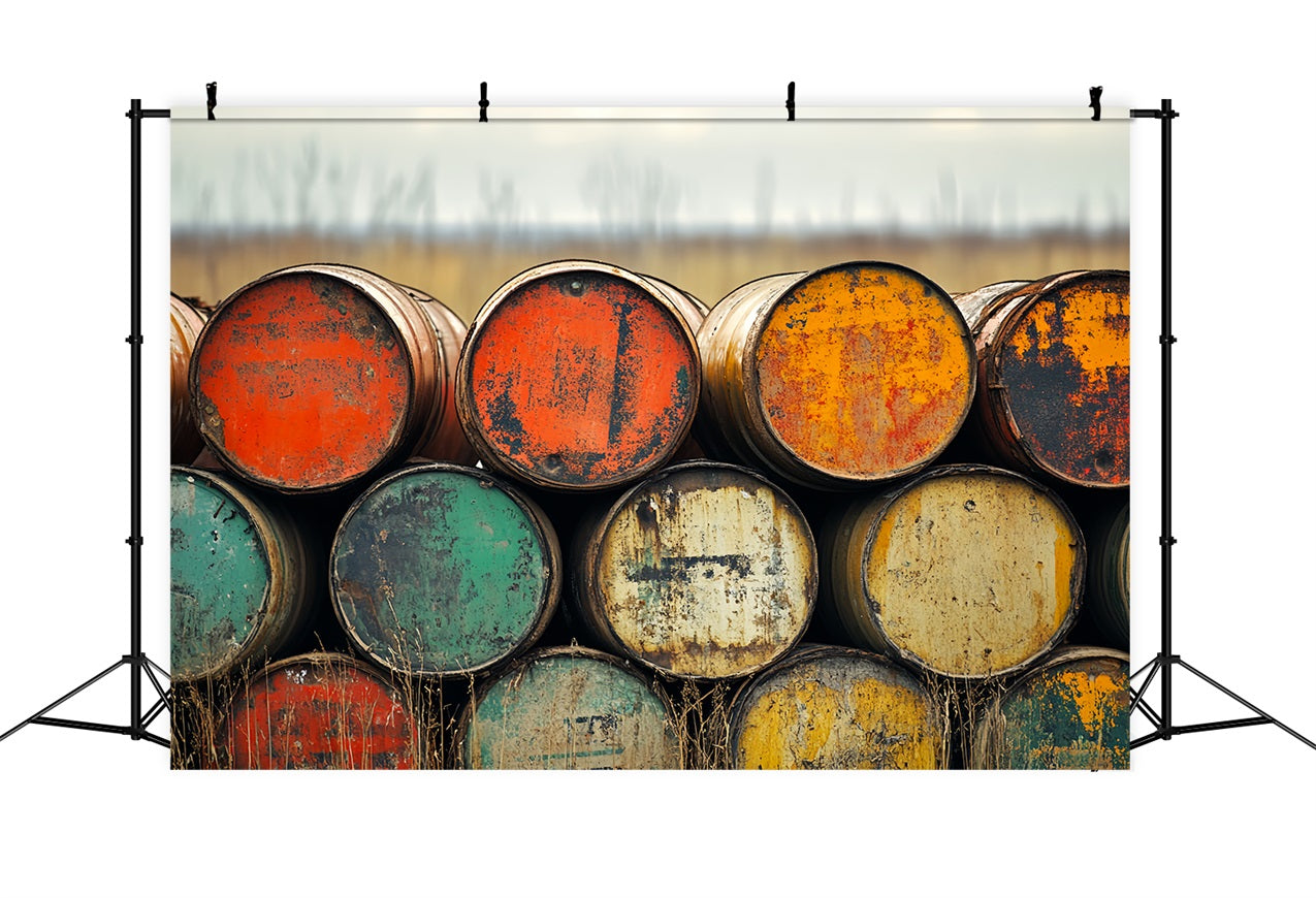 Vintage Photo Backdrops Industrial Barrel Pile Backdrop UK CSH4-302