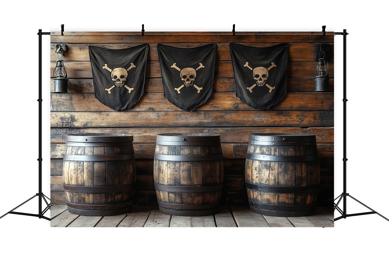 Backdrop Vintage Pirate Tavern Barrels Flags Backdrop UK CSH4-313