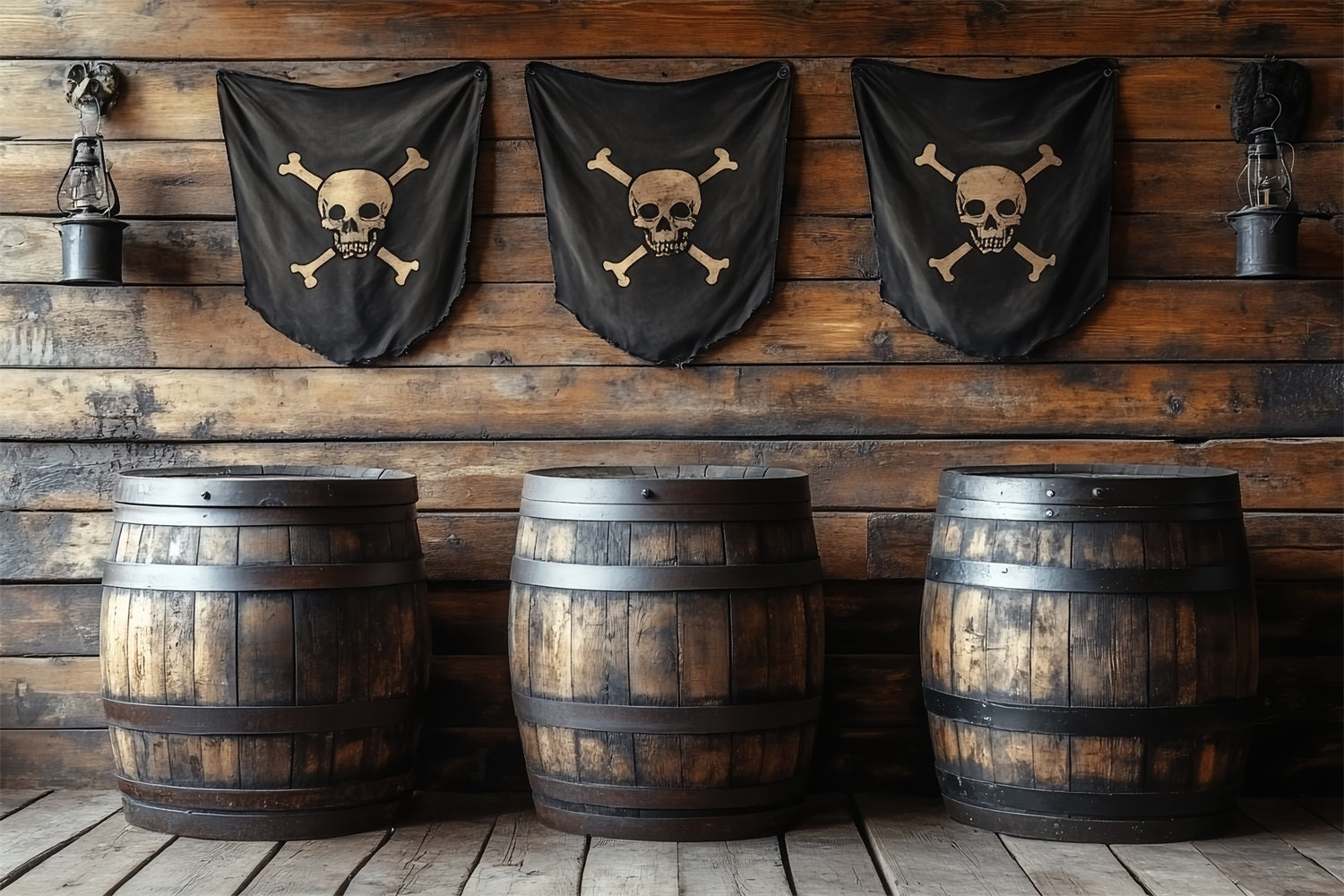 Backdrop Vintage Pirate Tavern Barrels Flags Backdrop UK CSH4-313
