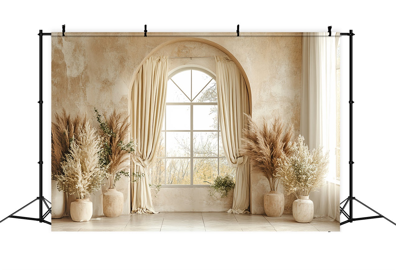 Vintage Backdrop Bohemian Pampas Beige Window Backdrop UK CSH4-315