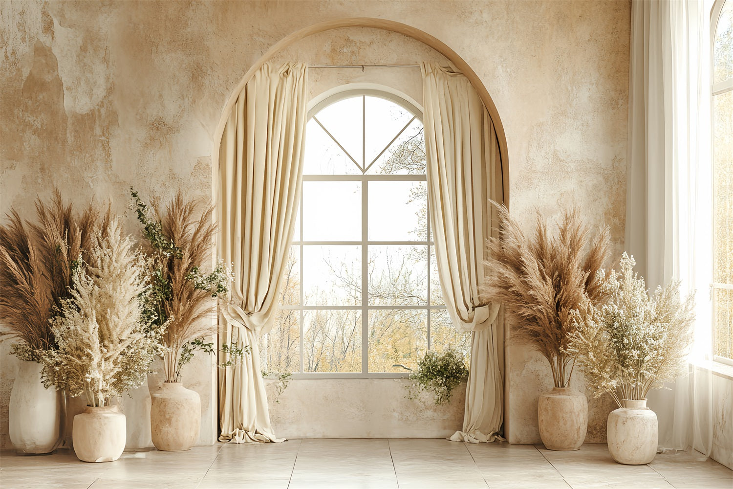 Vintage Backdrop Bohemian Pampas Beige Window Backdrop UK CSH4-315