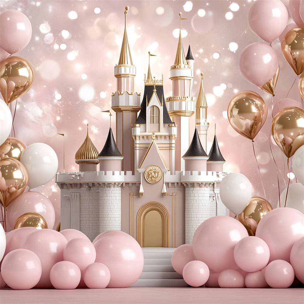 Princess Castle Backdrop Blush Balloons Backdrop UK CSH4-331