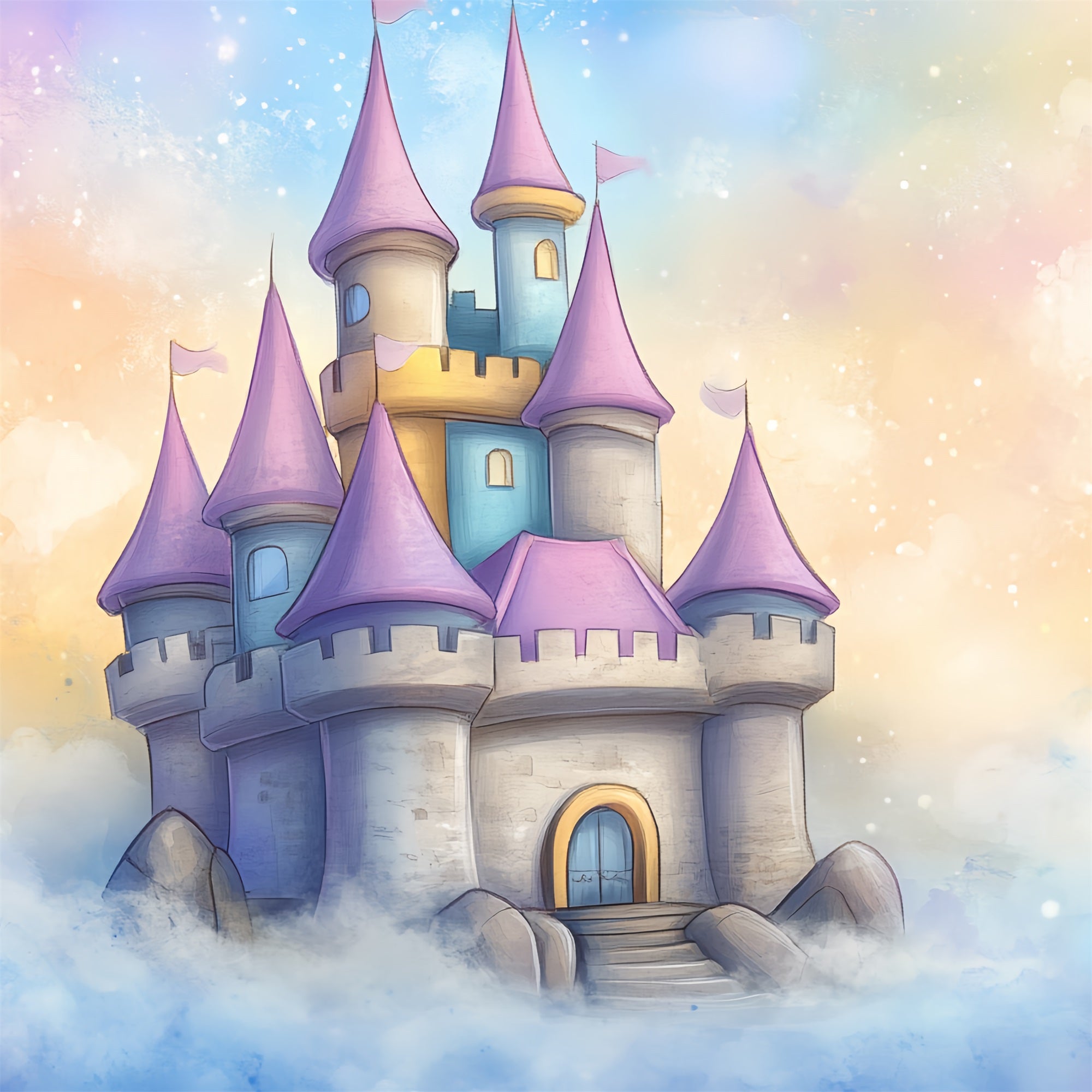 Backdrop Castle Dreamy Cartoon Clouds Backdrop UK CSH4-334