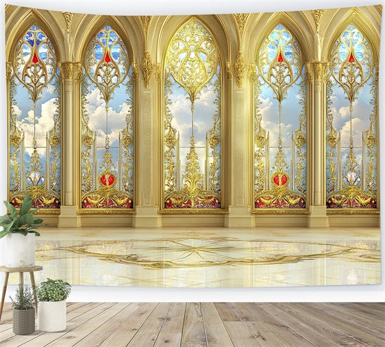 Inside Castle Backdrop Golden Palace Windows Skies Backdrop UK CSH4-343