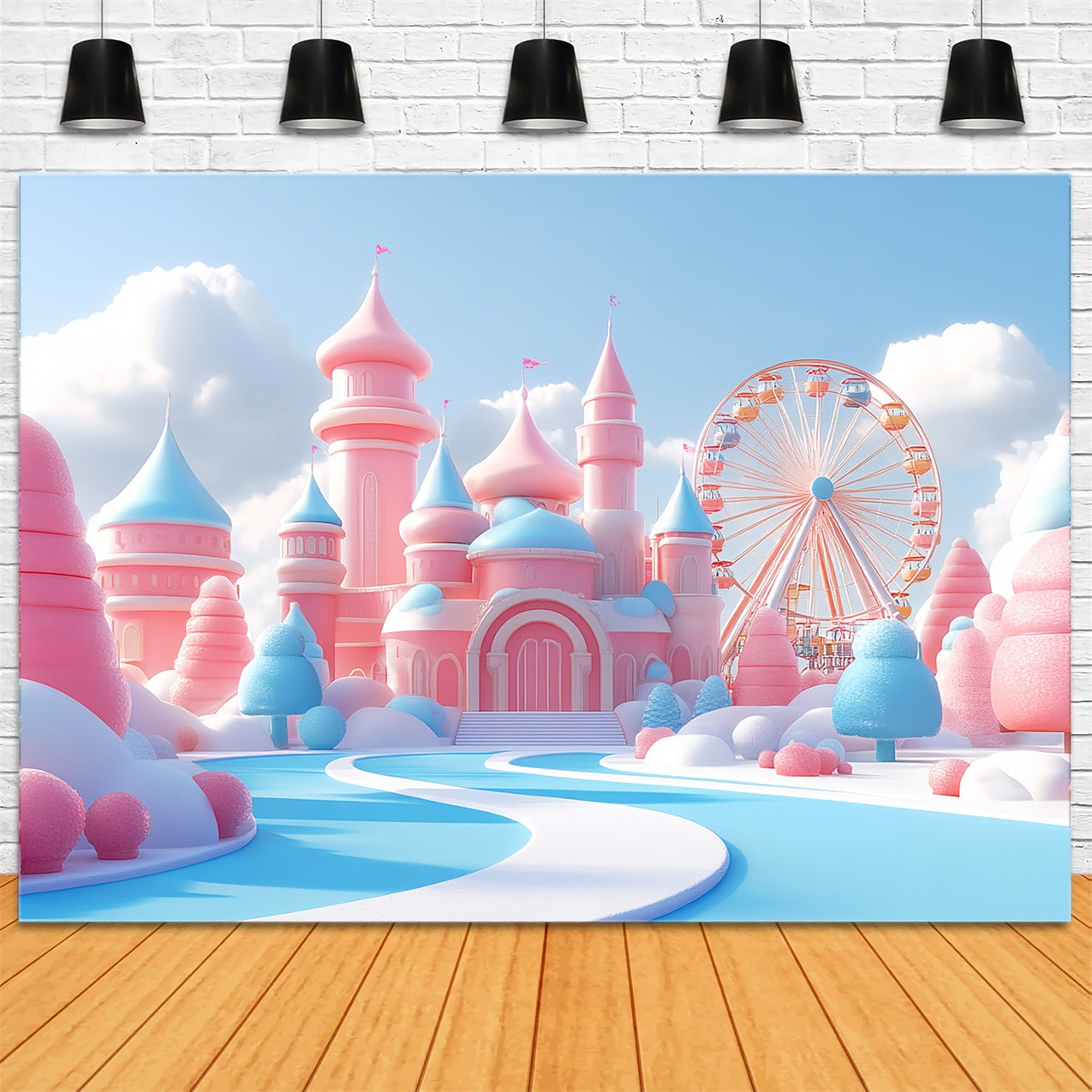 Princess Castle Backdrop Sugar Fantasy Ferris Wheel Backdrop UK CSH4-360