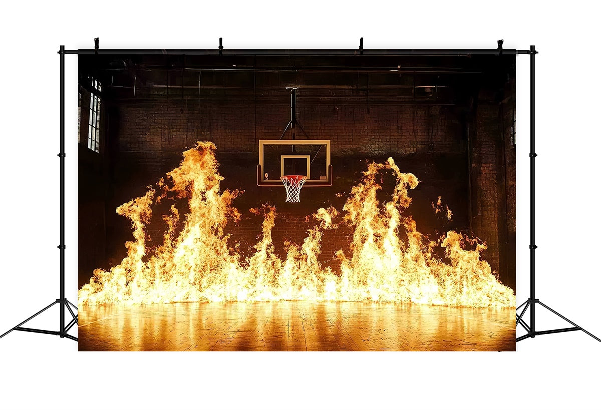 Basketball Court Backdrop Flaming Hoop Intense Arena Backdrop UK CSH4-387