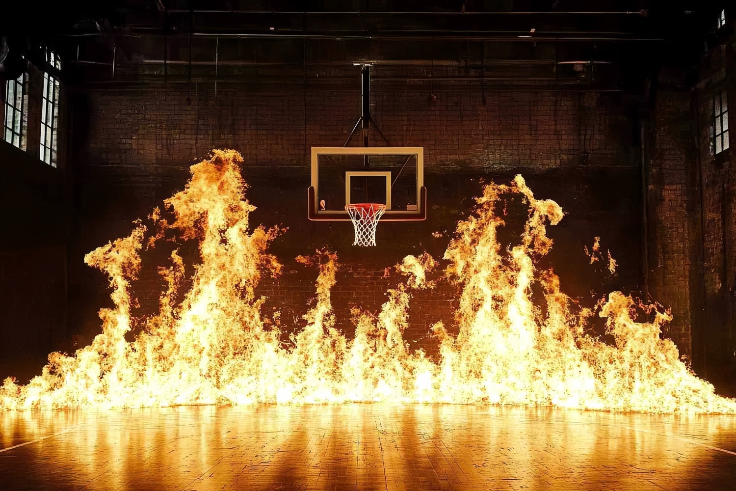 Basketball Court Backdrop Flaming Hoop Intense Arena Backdrop UK CSH4-387