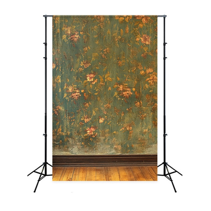 Antique Photo Backdrop Green Floral Wall Vintage Backdrops UK CSH4-392