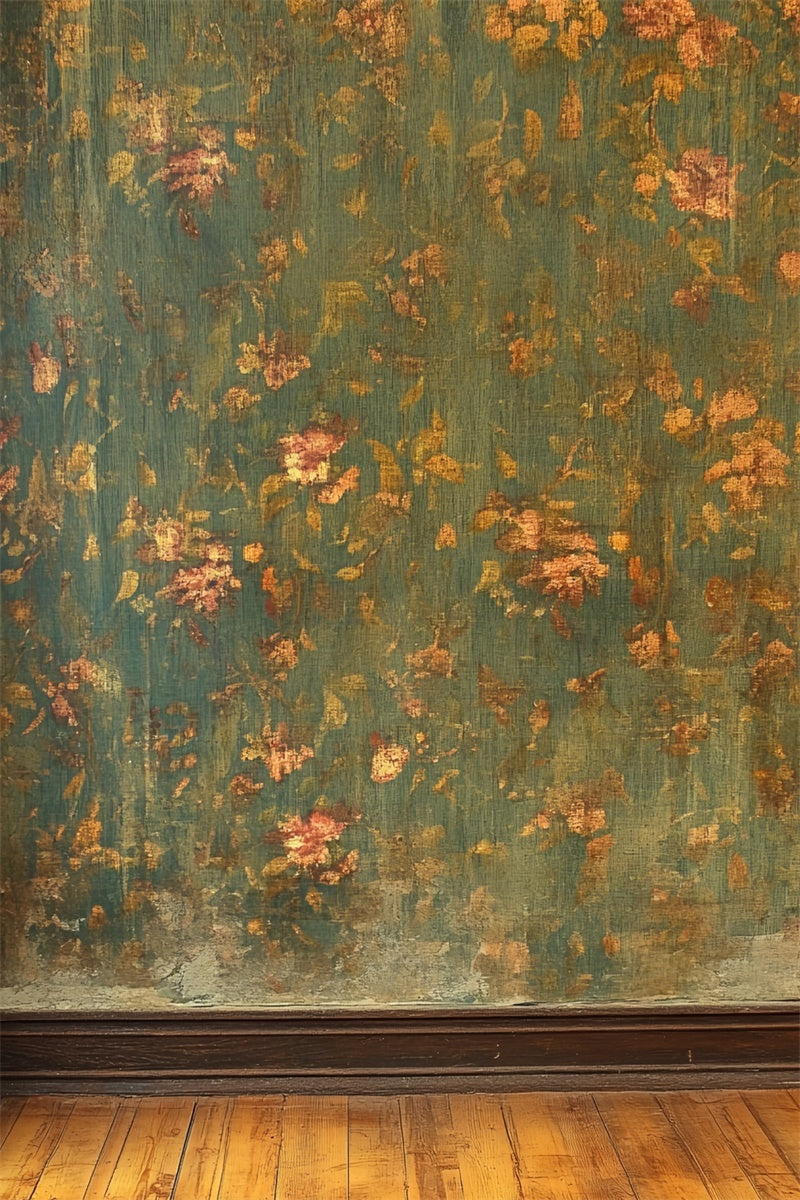 Antique Photo Backdrop Green Floral Wall Vintage Backdrops UK CSH4-392