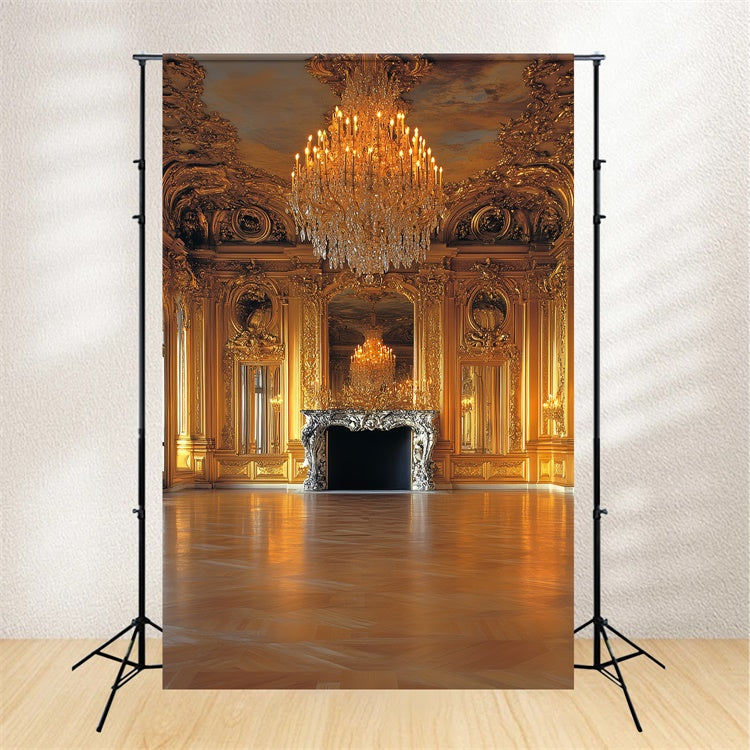 Vintage Photo Backdrop Golden Palace Chandelier Backdrop UK CSH4-394