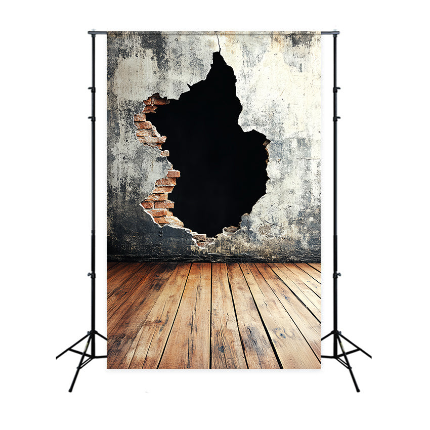 Vintage Photography Backdrops Concrete Wall Brick Hole Backdrop UK CSH4-395