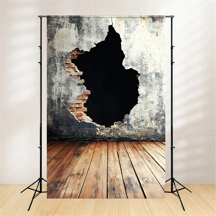 Vintage Photography Backdrops Concrete Wall Brick Hole Backdrop UK CSH4-395