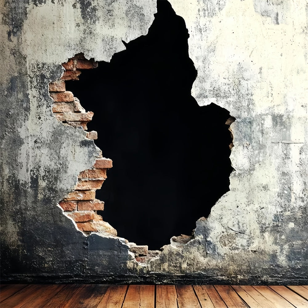 Vintage Photography Backdrops Concrete Wall Brick Hole Backdrop UK CSH4-395