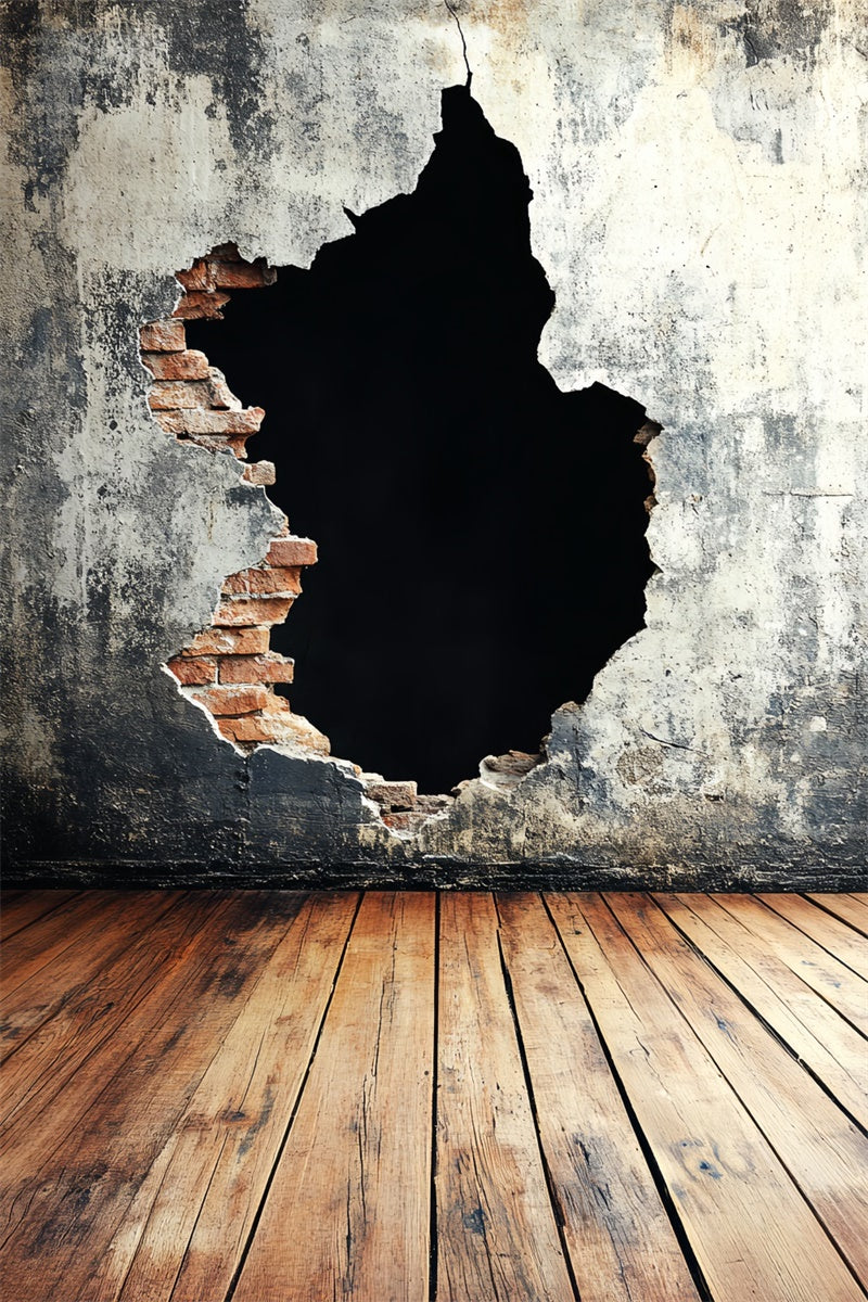 Vintage Photography Backdrops Concrete Wall Brick Hole Backdrop UK CSH4-395