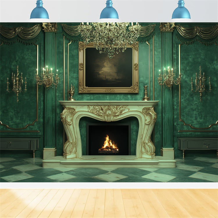 Victorian Photo Backdrop Luxurious Green Palace Vintage Backdrop UK CSH4-411