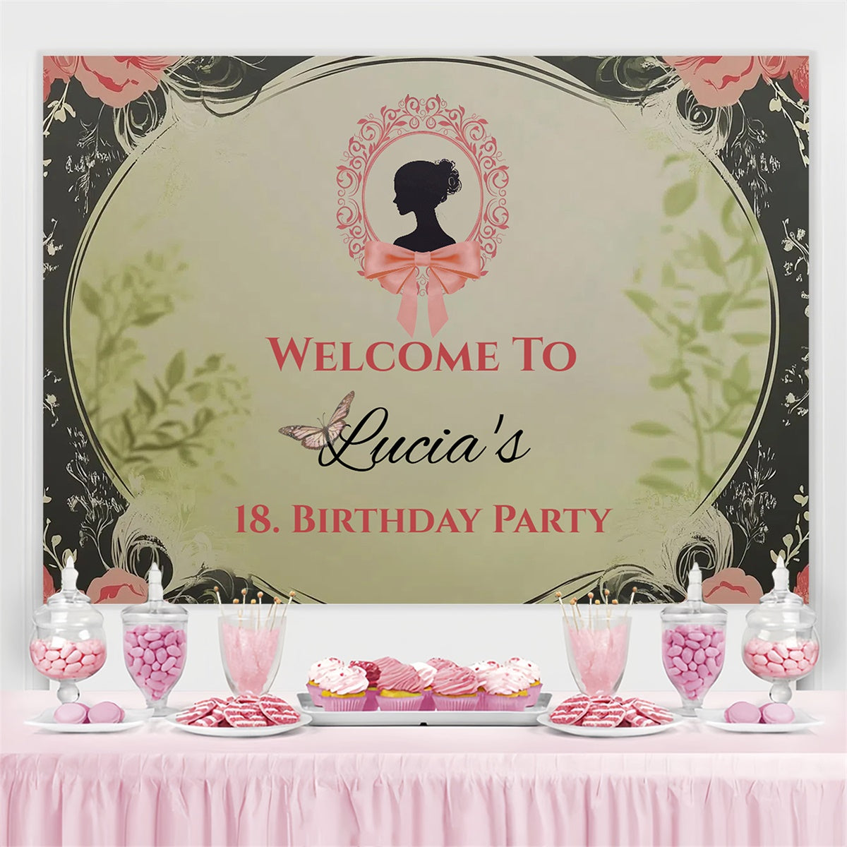 Personalized 18th Birthday Backdrop Romantic Floral Frame 18th Backdrop UK CSH4-42