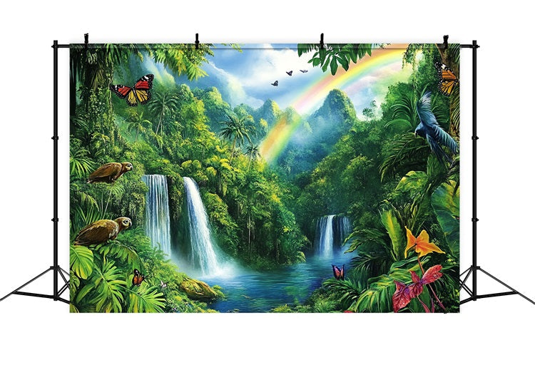 Forest Backdrop Rainbow Jungle Waterfall Backdrop UK CSH4-71