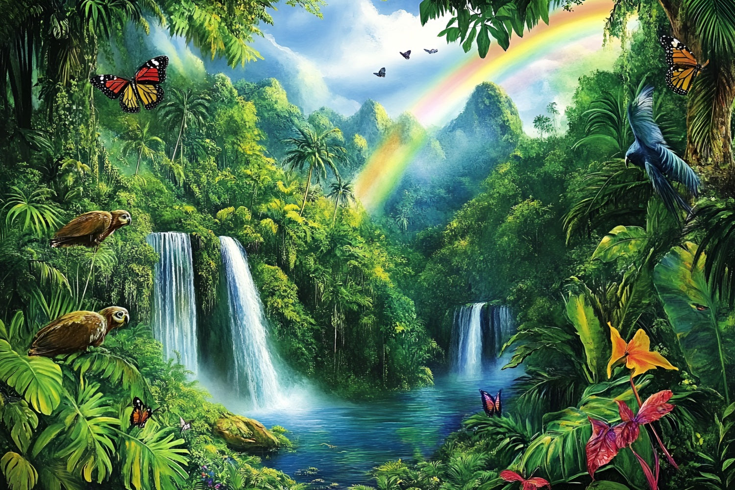 Forest Backdrop Rainbow Jungle Waterfall Backdrop UK CSH4-71