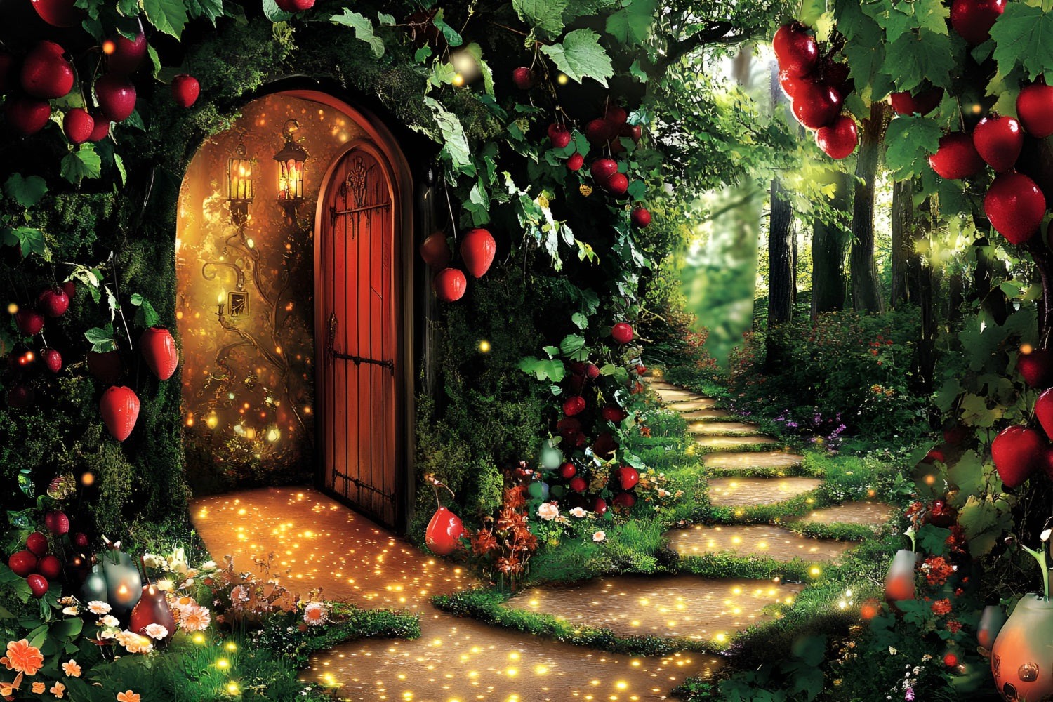 Forest Backdrop Photography Glowing Path Door Backdrop UK CSH4-74