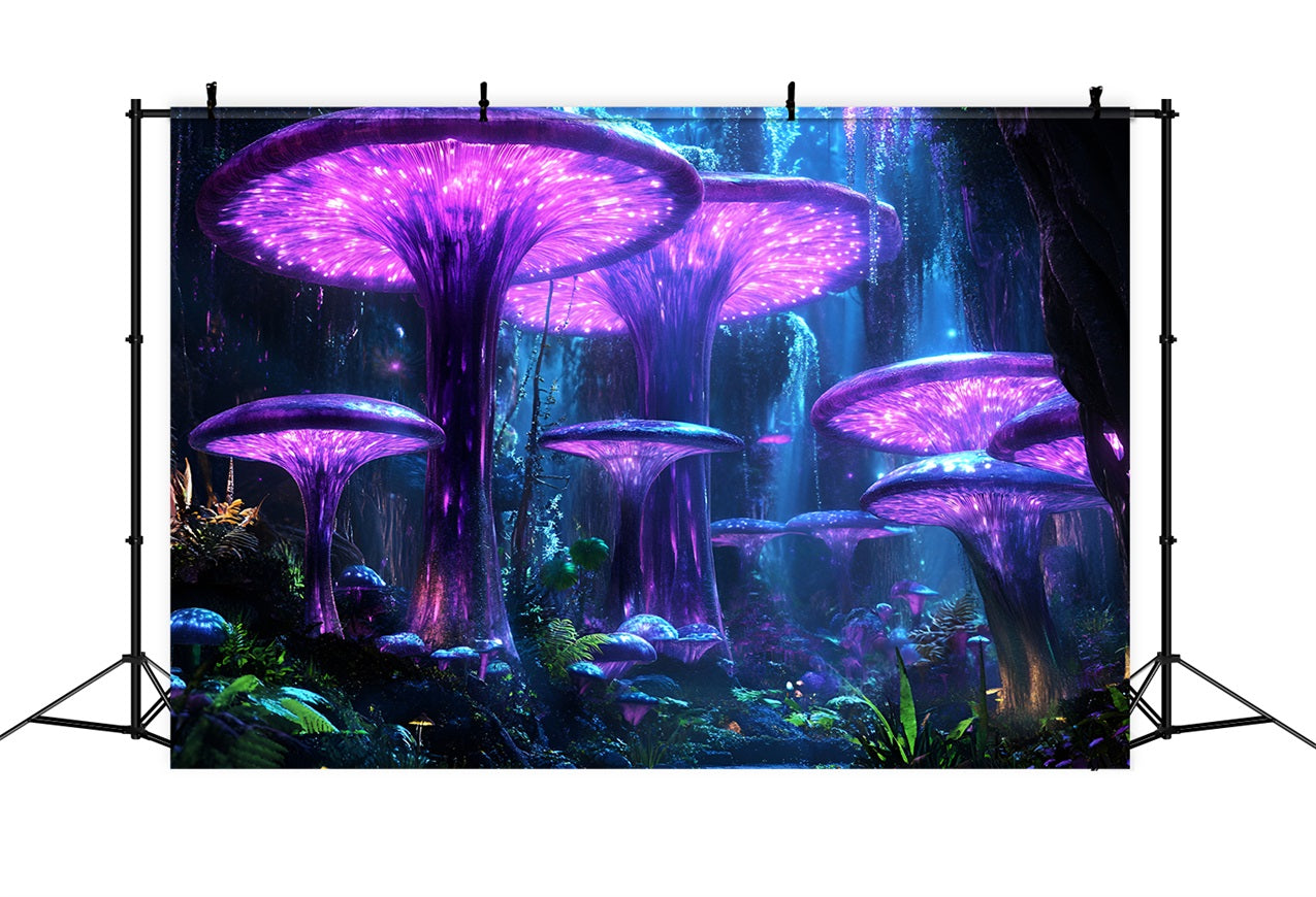 Forest Photography Backdrop Glowing Purple Mushroom Backdrop UK CSH4-75
