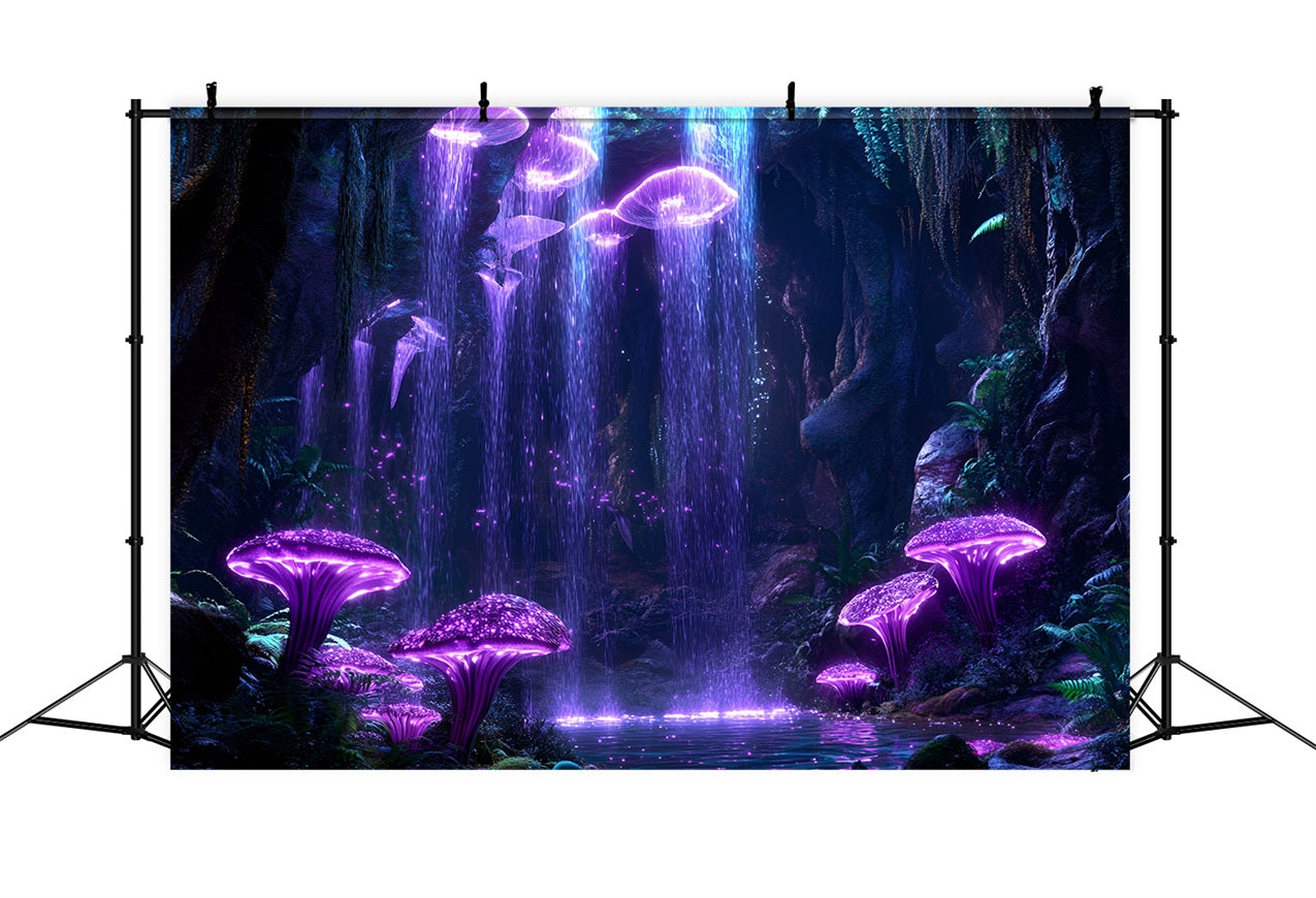 Backdrop Forest Glowing Mushroom Cave Waterfall Backdrop UK CSH4-76