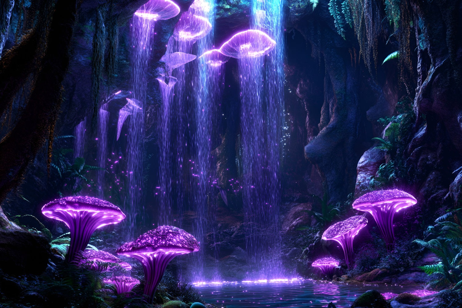 Backdrop Forest Glowing Mushroom Cave Waterfall Backdrop UK CSH4-76
