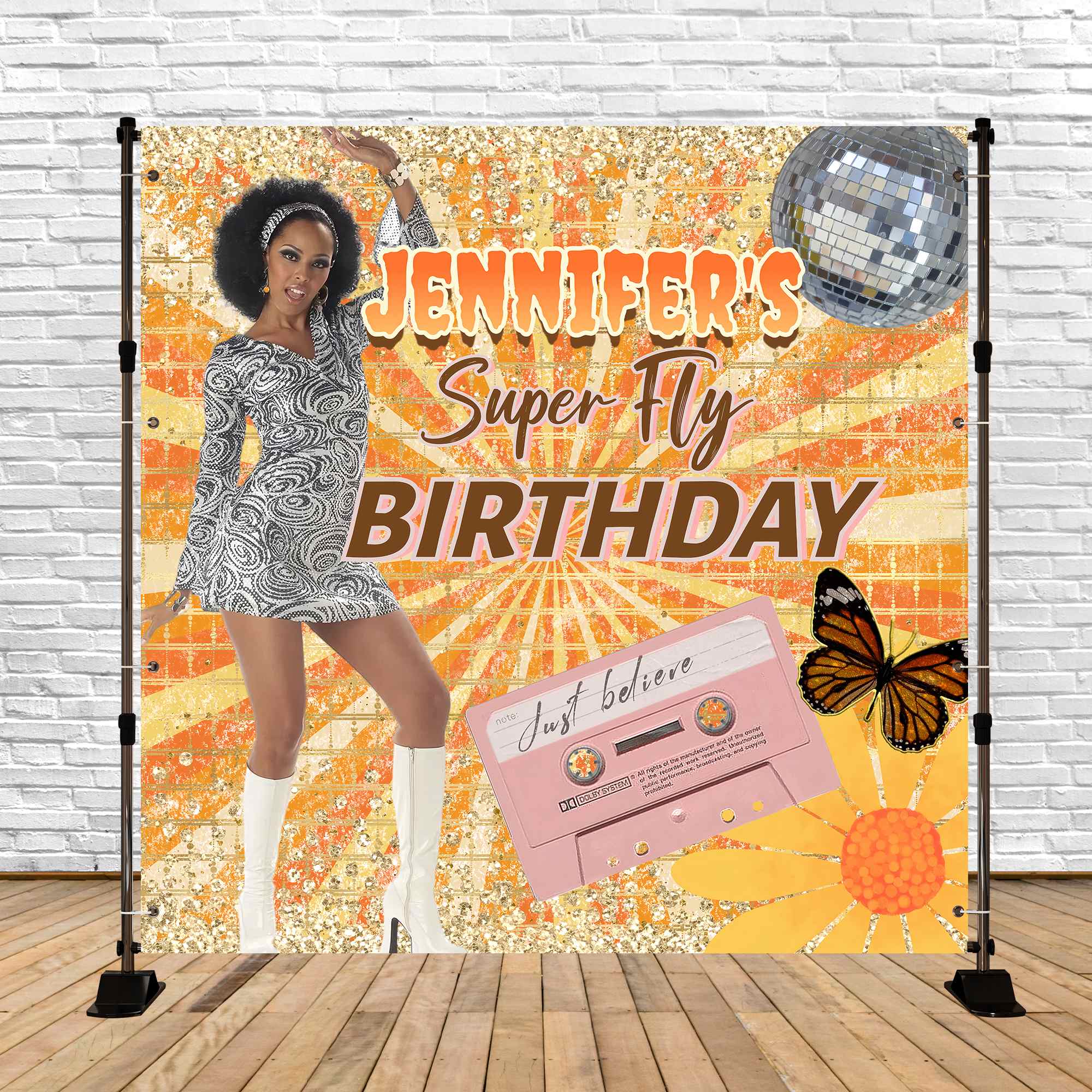 Personalized Birthday Backdrops Funky Sequins Birthday 70s Backdrop UK CSH5-1