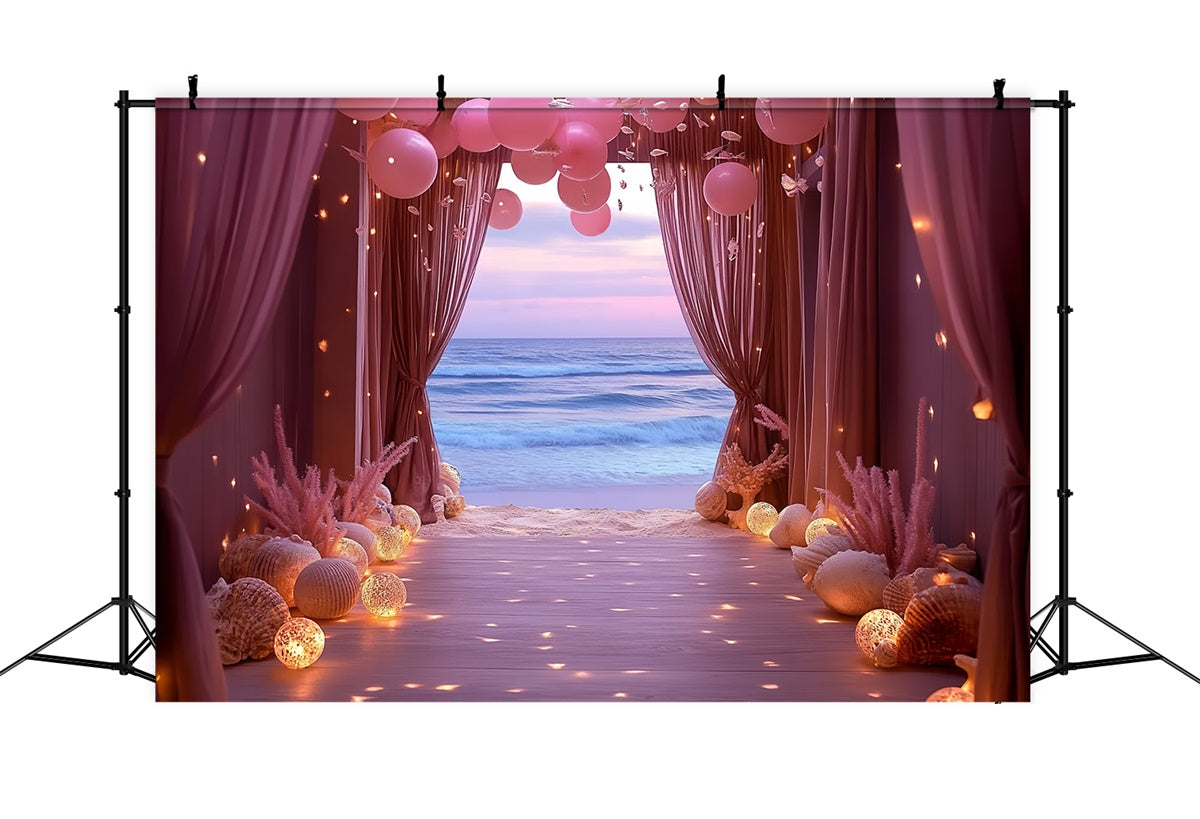 Summer Backdrops Pink Balloon Shell Ocean Backdrop UK CSH5-103