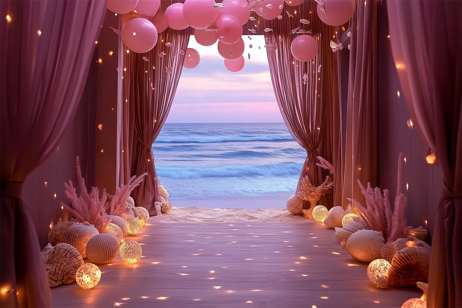 Summer Backdrops Pink Balloon Shell Ocean Backdrop UK CSH5-103