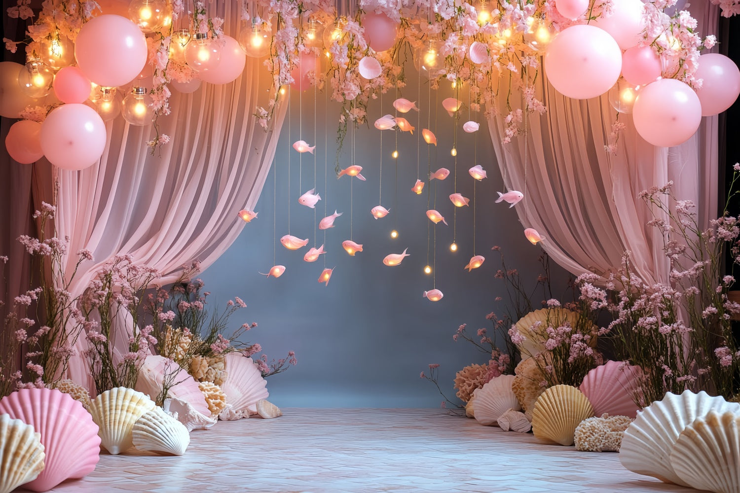 Summer Backdrop Pink Balloon Ocean Fish Backdrop UK CSH5-104