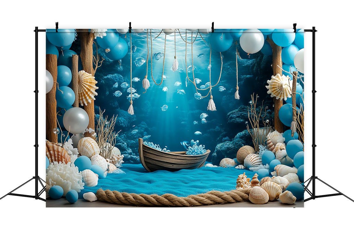 Underwater Backdrop Blue Coral Wooden Boat Summer Backdrop UK CSH5-105