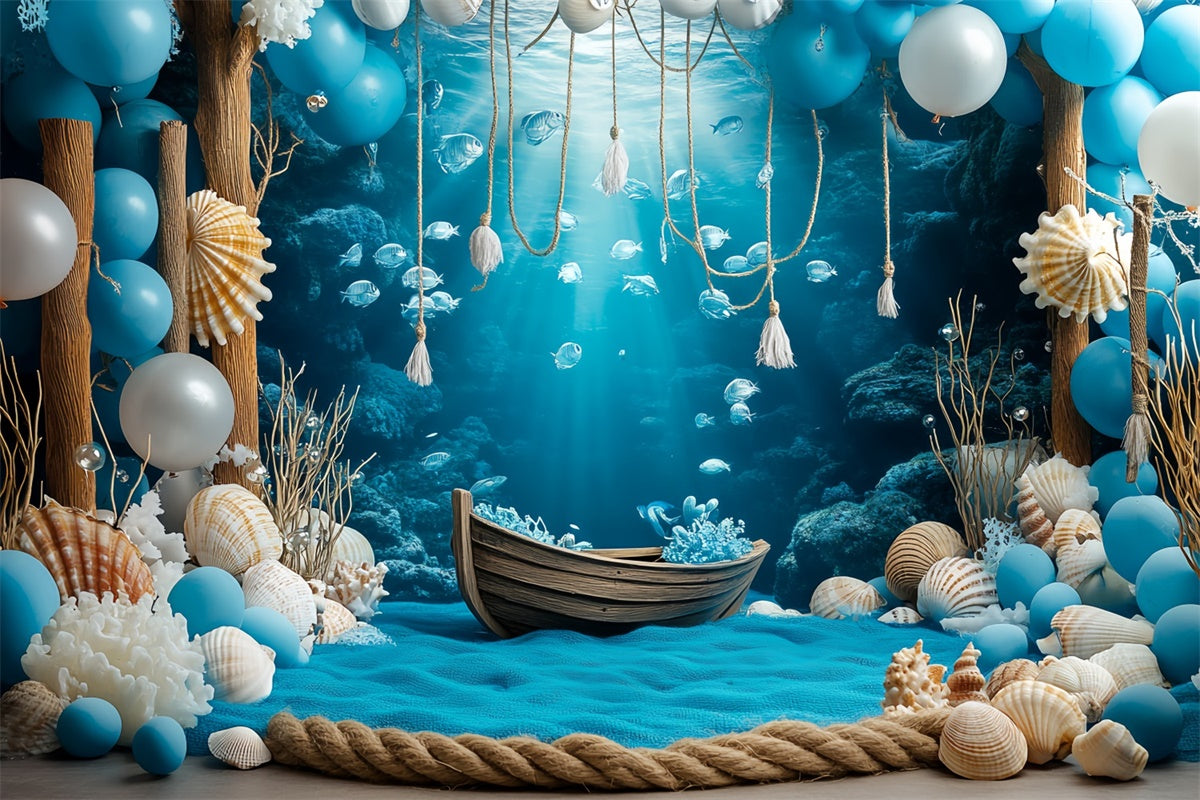 Underwater Backdrop Blue Coral Wooden Boat Summer Backdrop UK CSH5-105