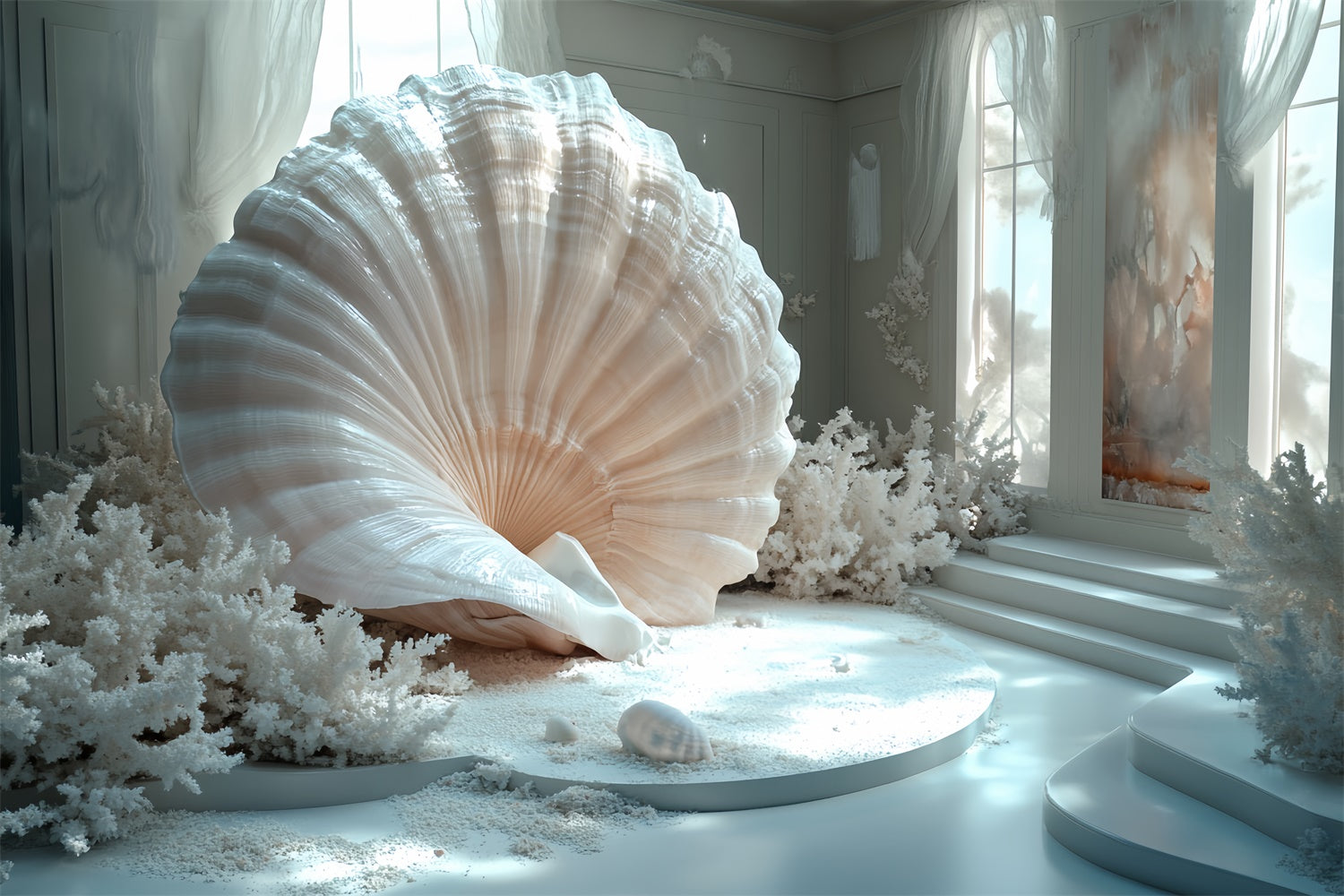 Summer Backdrop White Coral Palace Shell Backdrop UK CSH5-108