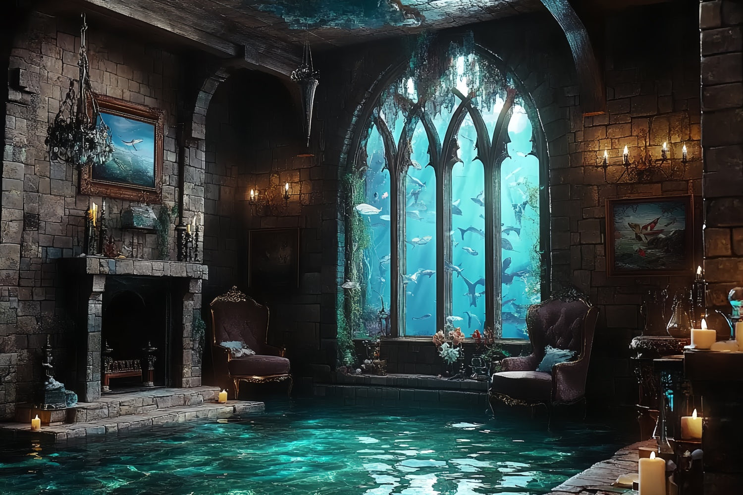Underwater Backdrop Gothic Sea Castle Summer Backdrop UK CSH5-114